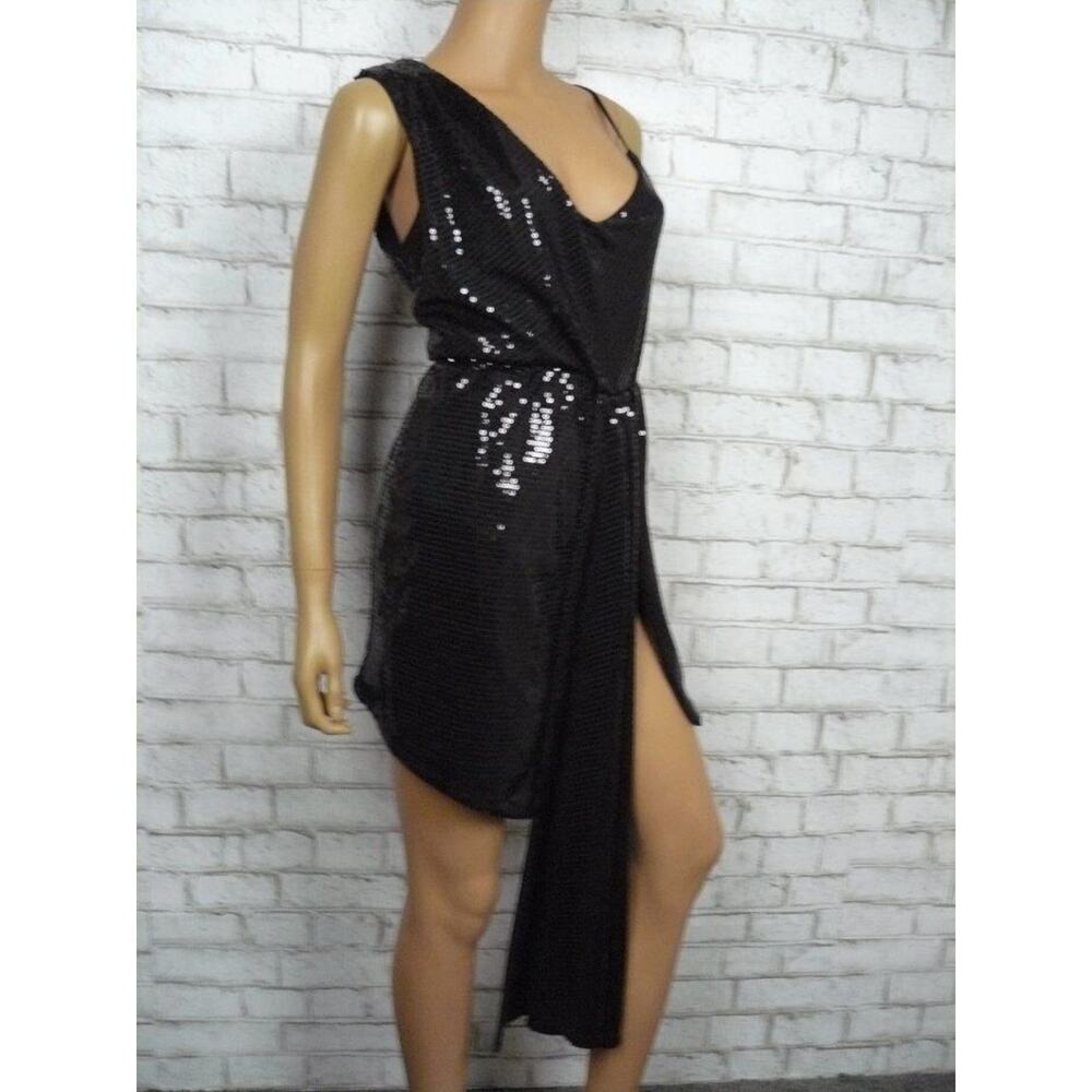 h:ours Black Sequin Draped & Pleated Dress w/ Bodysuit Small NEW - Picture 2 of 8